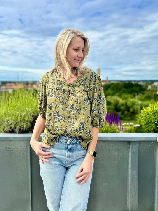 RADIANCE VISKOSE WEBWARE - BLUMEN - OLIVGRÜN