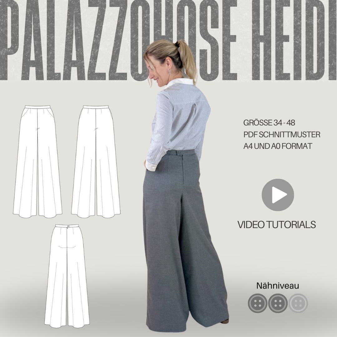 Schnittmuster Palazzohose HEIDI – Hose mit Taschen-Option & Reißverschluss hinten | Gr. 34–48 (PDF)