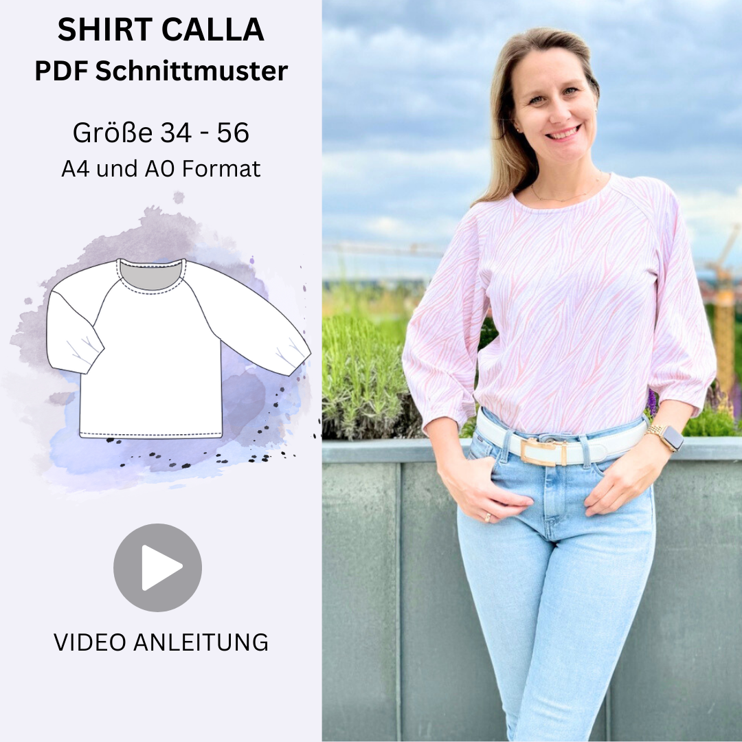Schnittmuster Shirt CALLA - mit dreiviertel Raglan-Ärmeln - | Gr. 34–56 (PDF)