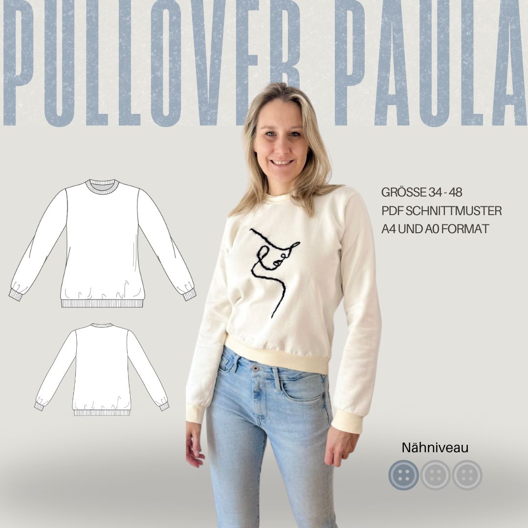 Schnittmuster PAULA - klassischer Pullover mit Rundhalsausschnitt | Gr. 34-48 (PDF)