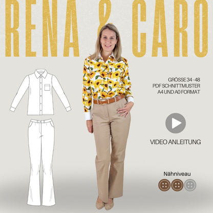 PDF-Schnittmuster Outfit-Bundle: Hemdbluse RENA & Hose CARO (Gr. 34-48)