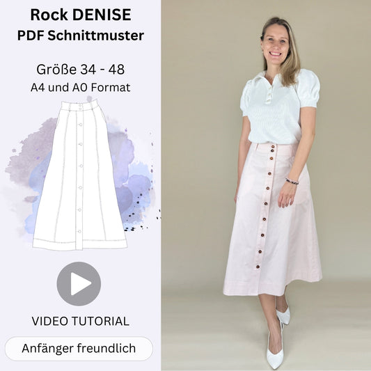DENISE - Midi-Rock in A-Linie mit Nahttaschen - Gr. 34-48 - PDF Schnittmuster