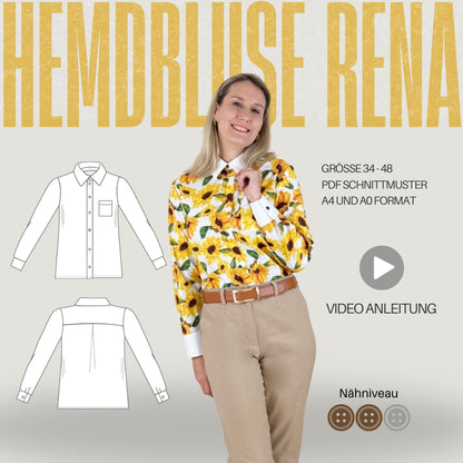 Schnittmuster Hemdbluse RENA – Kragen mit Steg und Manschetten | Gr. 34–48 (PDF)