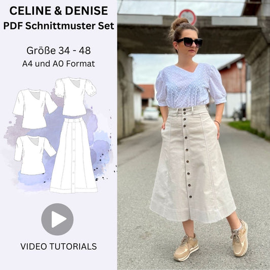 Schnittmuster CELINE & DENISE - Blusenshirt und Midirock im Set - Gr. 34-48
