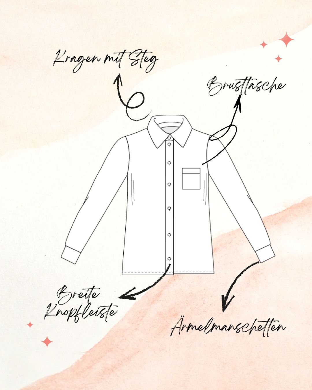 Schnittmuster Hemdbluse RENA – Kragen mit Steg und Manschetten | Gr. 34–48 (PDF)