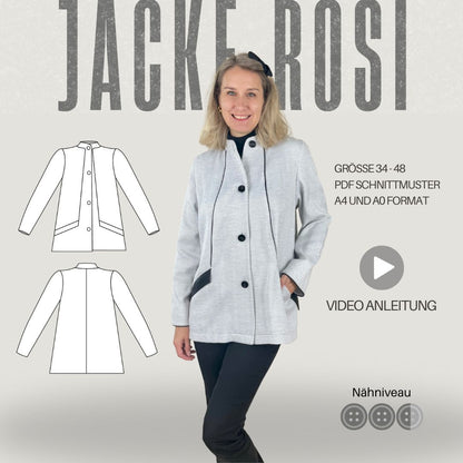 Schnittmuster Jacke ROSI – A-Linie, Stehkragen & Nahttaschen | Gr. 34–48 (PDF)