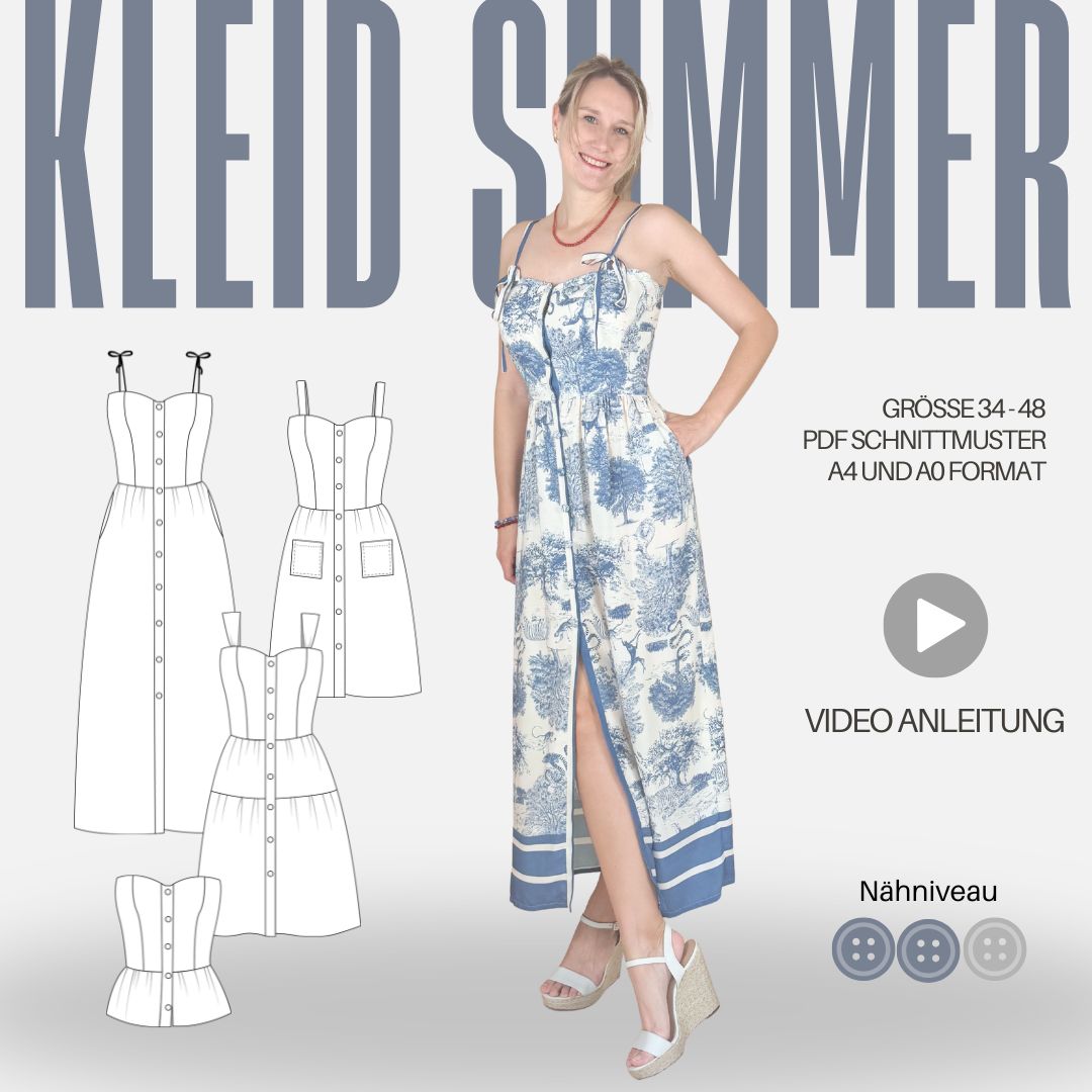 Schnittmuster Kleid SUMMER – mit Knopfleiste, Taschen und Varianten | Gr. 34–48 (PDF)