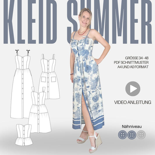 Schnittmuster Kleid SUMMER – mit Knopfleiste, Taschen und Varianten | Gr. 34–48 (PDF)