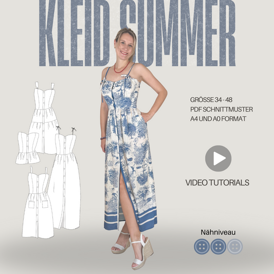 Schnittmuster Kleid SUMMER – mit Knopfleiste & Taschen | Gr. 34–48 (PDF)